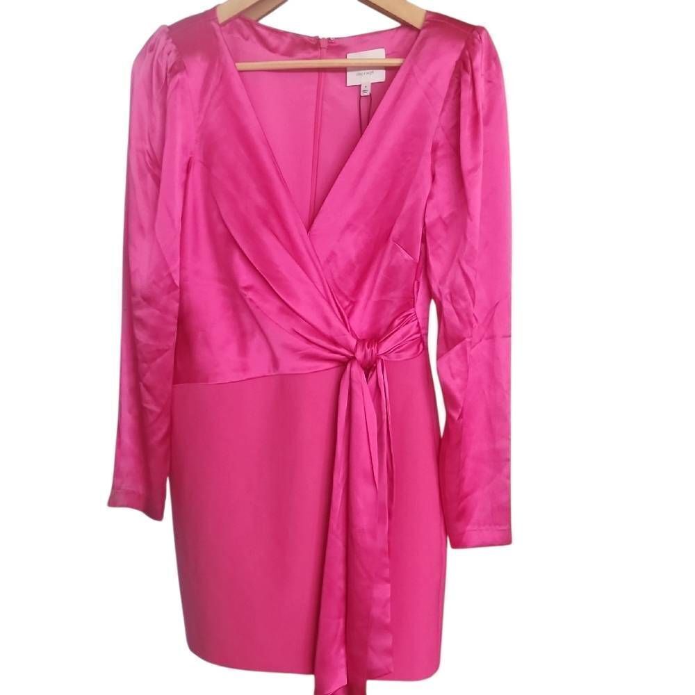 Cinq a Sept Pink Puff Sleeve Wrap Dress